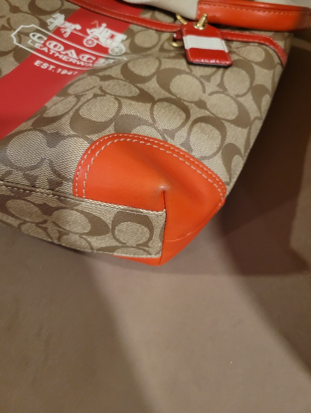 COACH Signature Tattersall Lining Canvas Tote with Red Accents - Picture 12 of 14